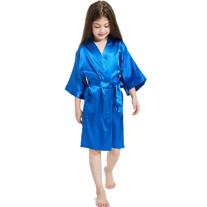 Roupões de banho de spa de seda de cetim branco para meninas crianças bebê 2 a 3 4 5 6 7 8 9 10 11 12 13 14 anos vermelho azul crianças robe sono