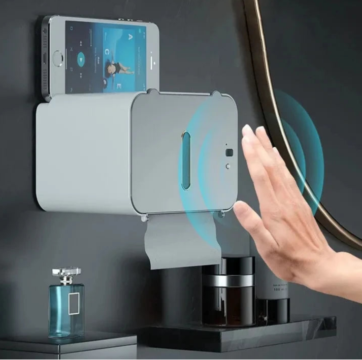 Suporte de papel higiênico de indução, prateleira automática para papel wc, dispensador de papel higiênico montado na parede, acessórios de banheiro