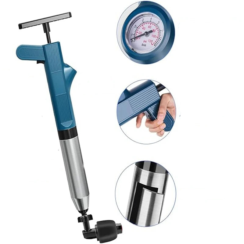 Poderoso êmbolo de vaso sanitário, tubo de aço inoxidável, desbloqueador pneumático de alta pressão, drenagem de ar, conjunto de ferramentas blaster